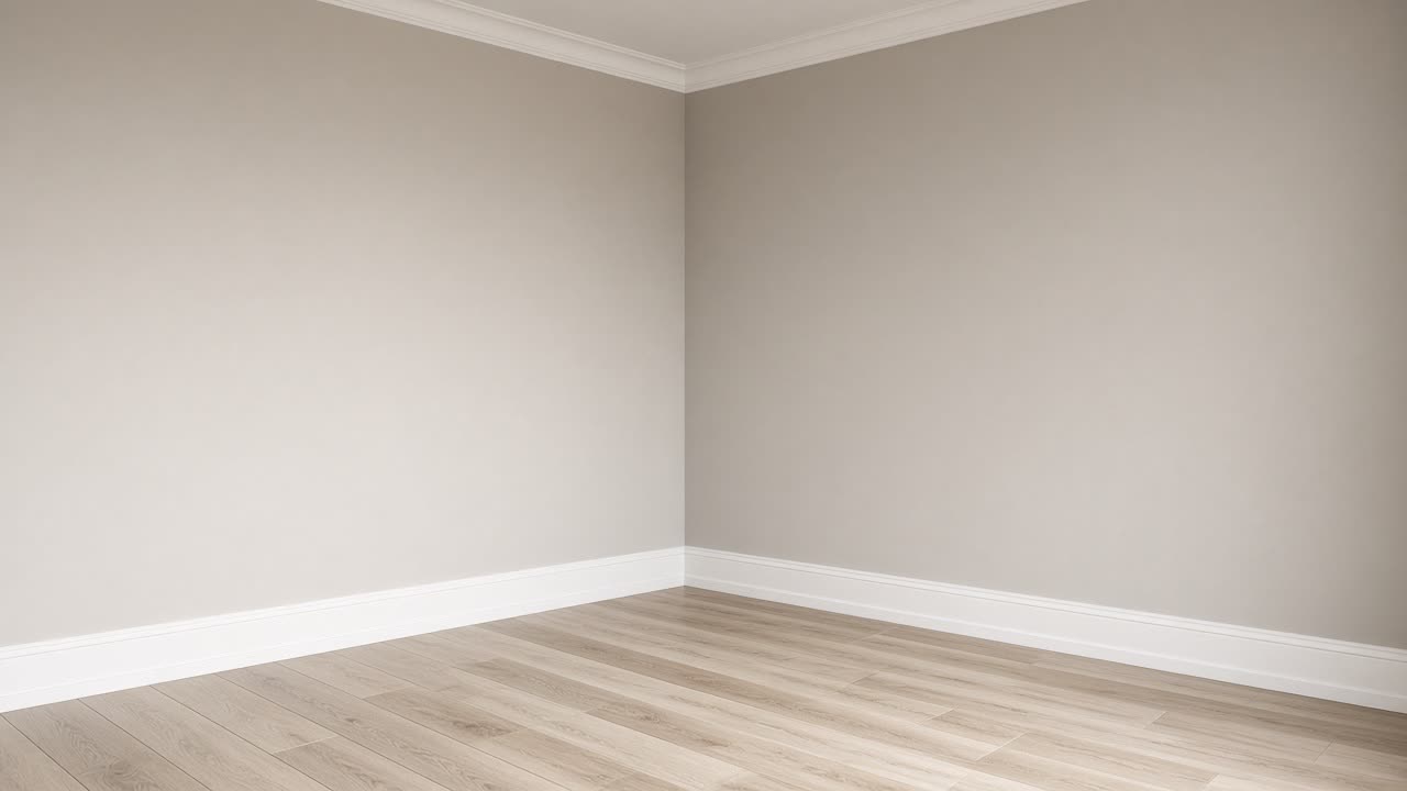 The same corner painted, with new baseboard and crown molding (illustration)